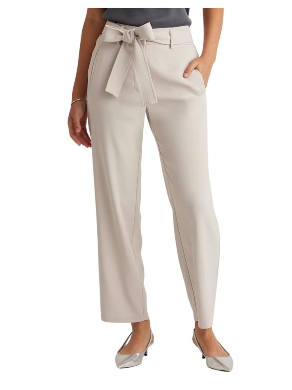 Quince Stretch Crepe Paperbag Pants Sand Sz 10 Belted Minimalist Career